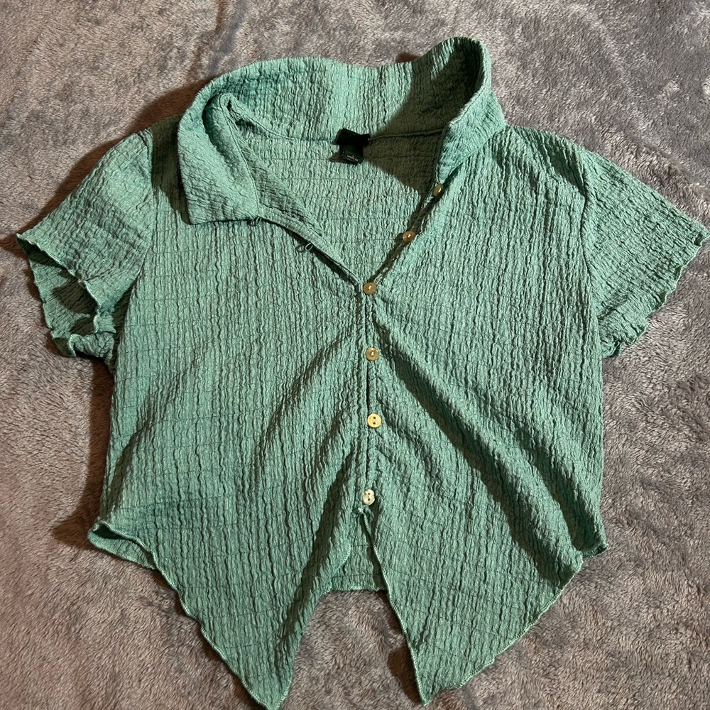 Wild Fable Textured Green Button-Down Shirt